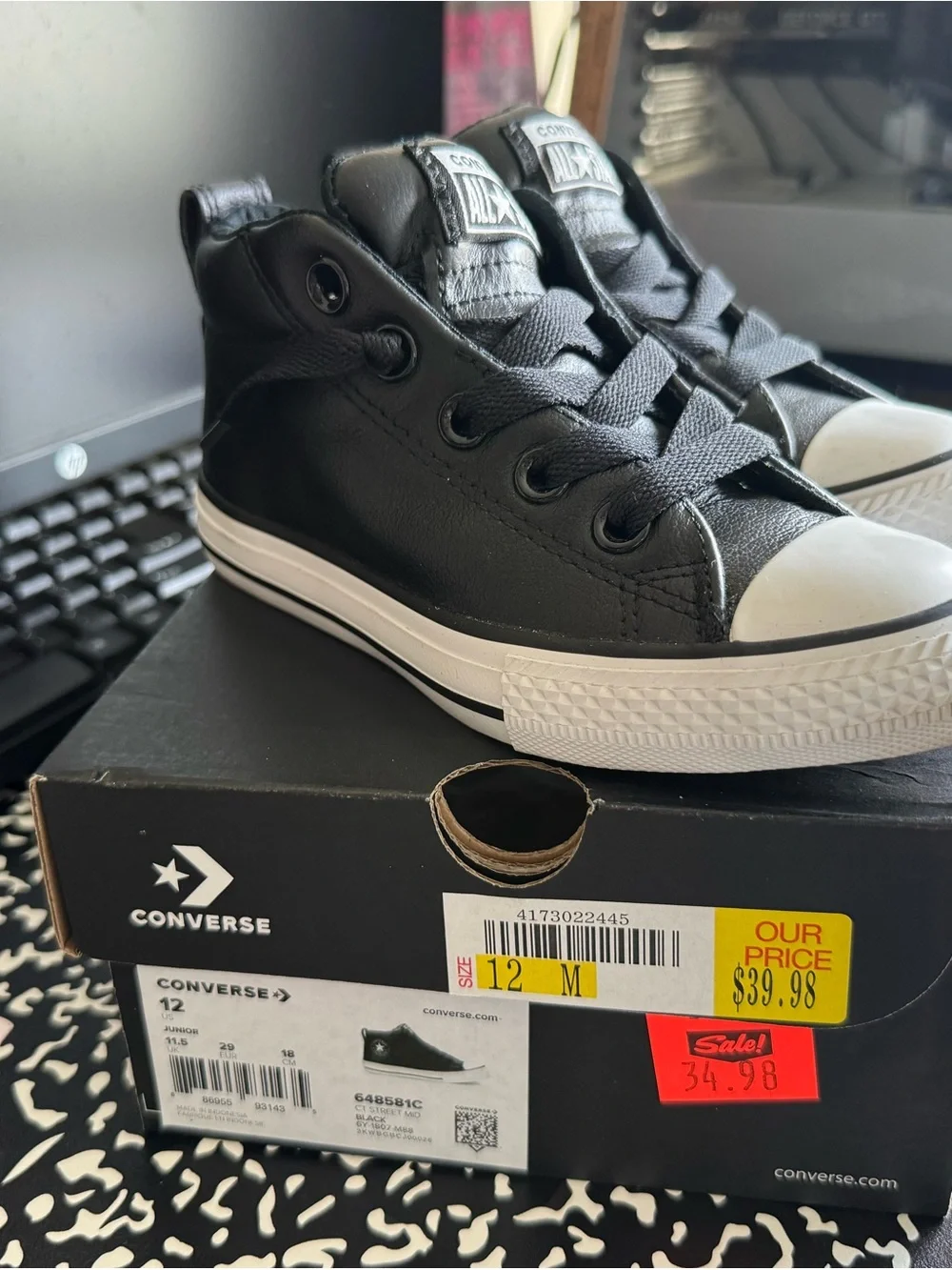 Converse Black and White Leather High Top Sneakers